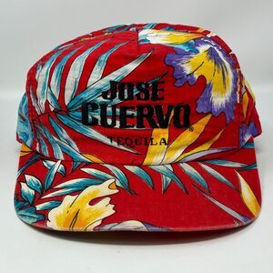 Vintage 90s Jose Cuervo Tequila Hat Baseball Cap Floral K-Products Red Snapback